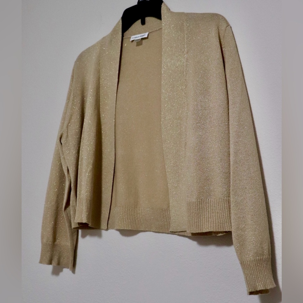 NWOT - CALVIN KLEIN Knit Bolero Cardigan Metallic Gold Beige XL Open Front